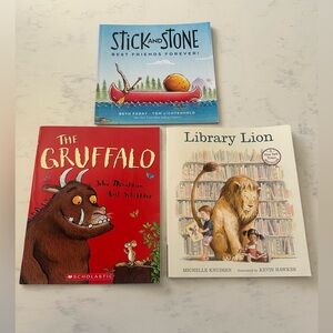 Lot Of 3 Paperback Kids Books Library Lion “stick And Stone” “the Gruffalo”
